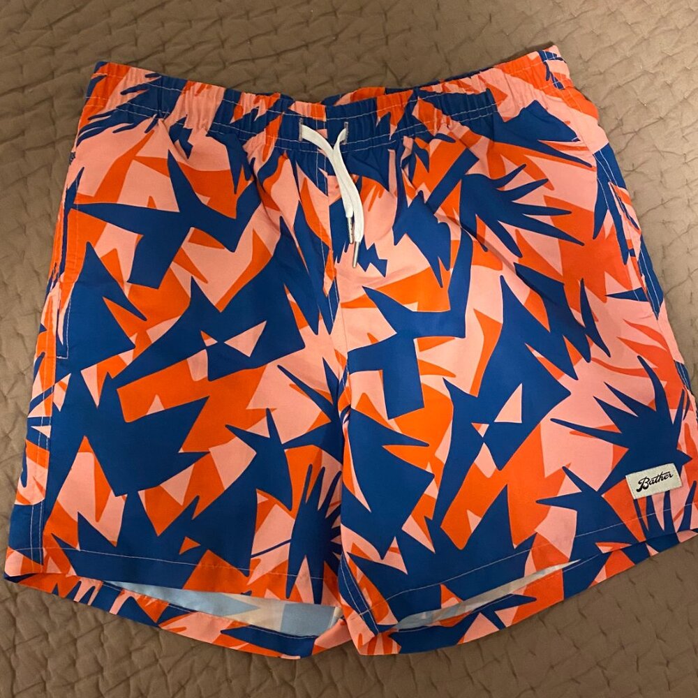 Bather Orange/Blue Swim Trunks
